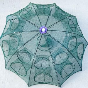 16 Hole Umbrella Fishing Net | Premium Monofilament Fish Trap Net with Steel Sinkers & Strong Frame | Foldable Fish Catching Net for River, Pond & Lake Fishing (Copy)